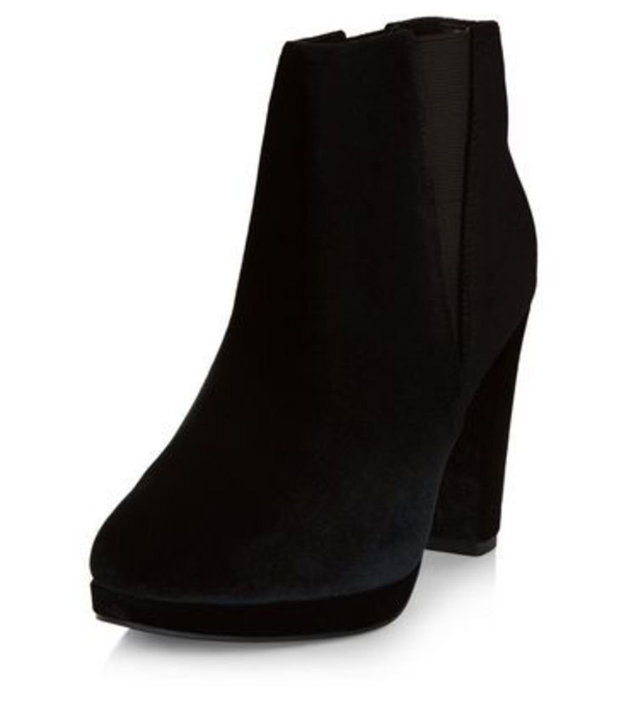 Black Velvet Block Heel Chelsea Boots