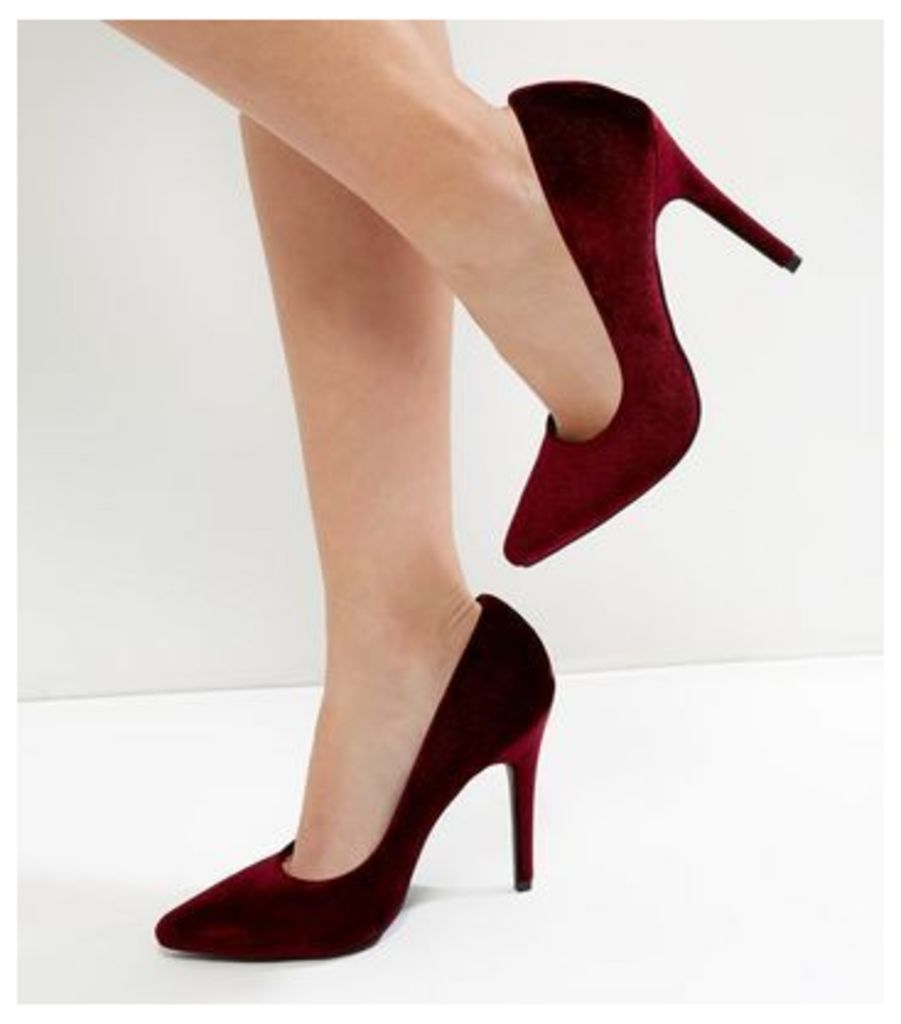 Dark Red Velvet Pointed Court Shoes