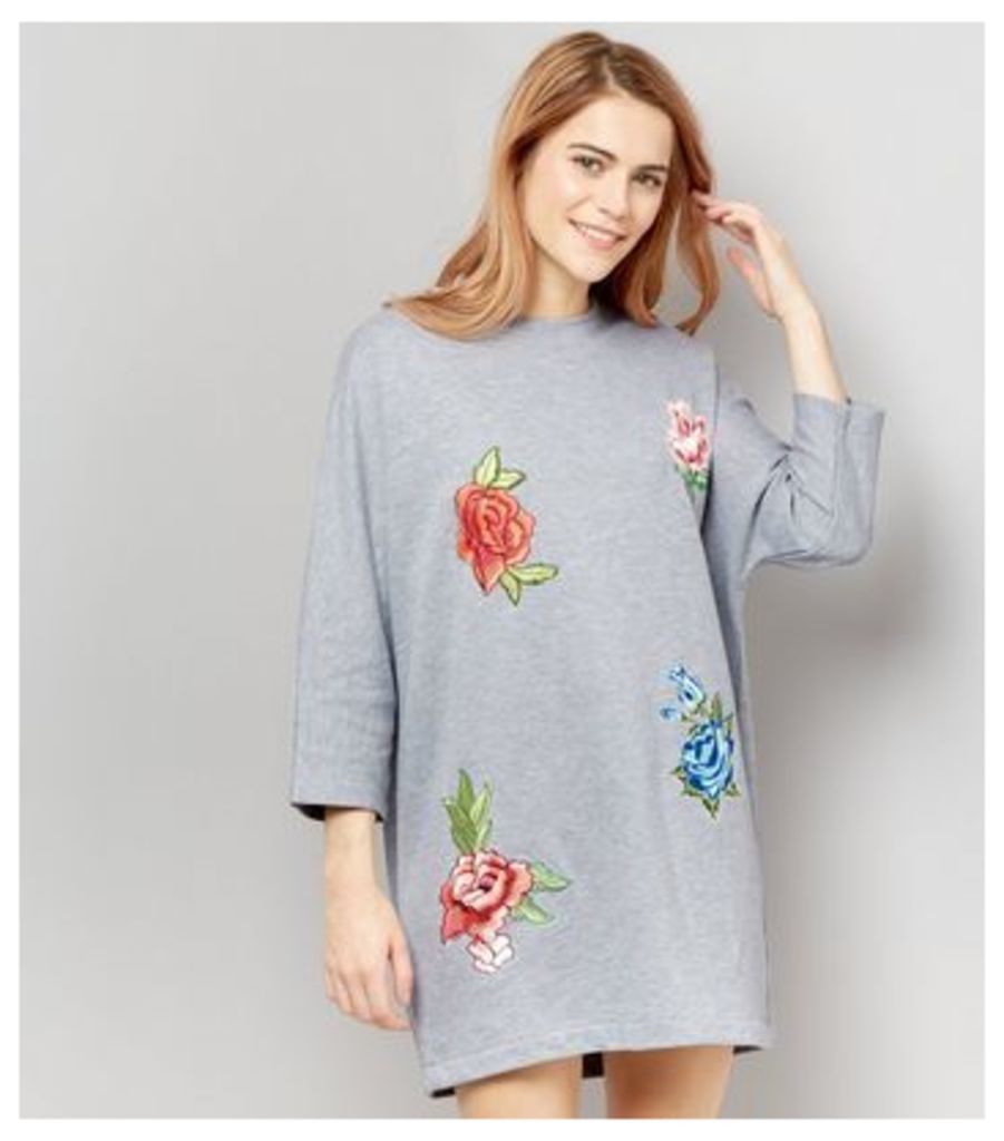 Cameo Rose Grey Rose Embroidered Sweater Dress