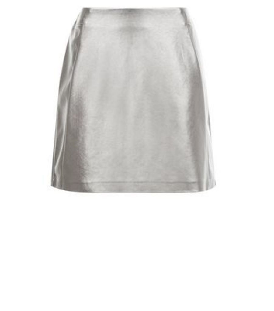 Petite Silver Leather-Look Skirt