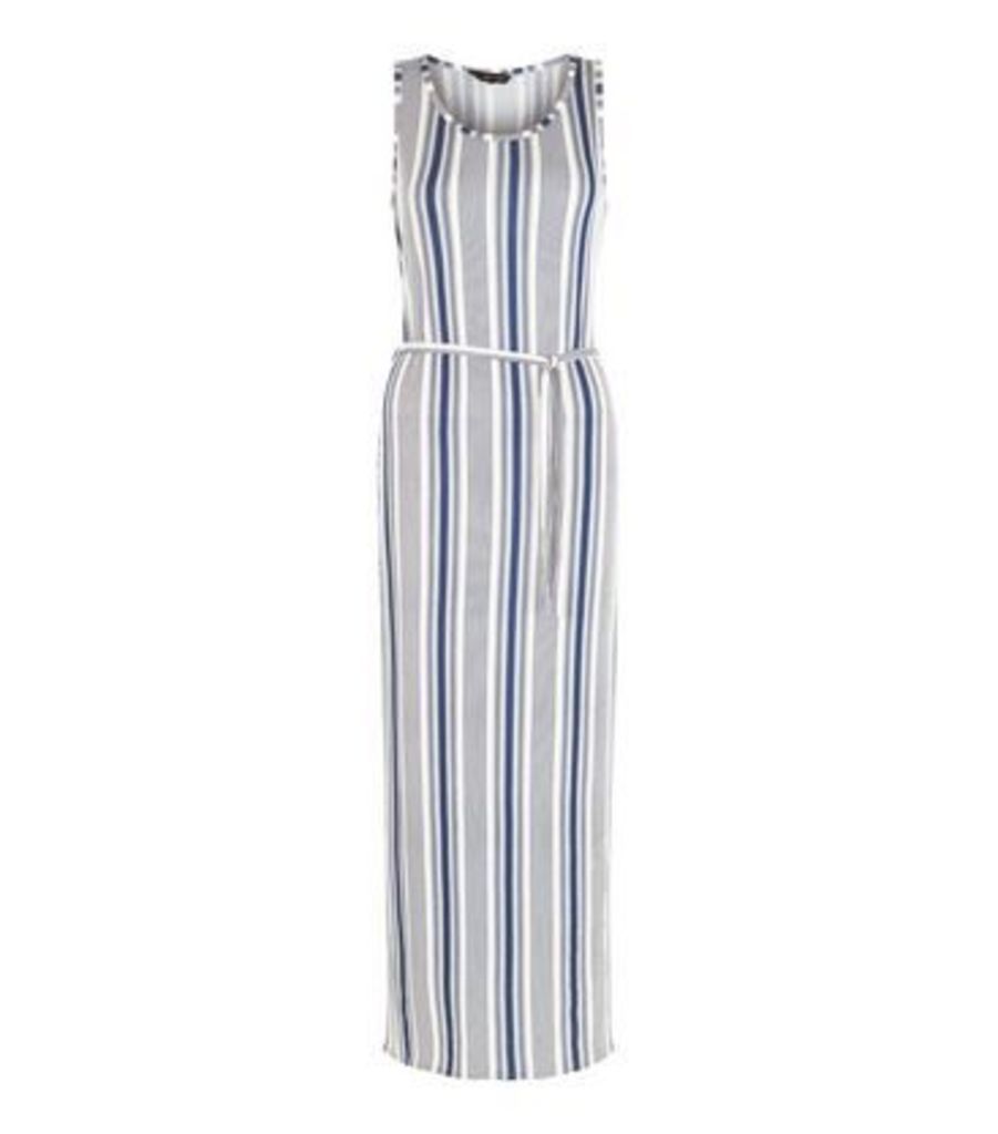 Blue Stripe Belted Maxi Dress