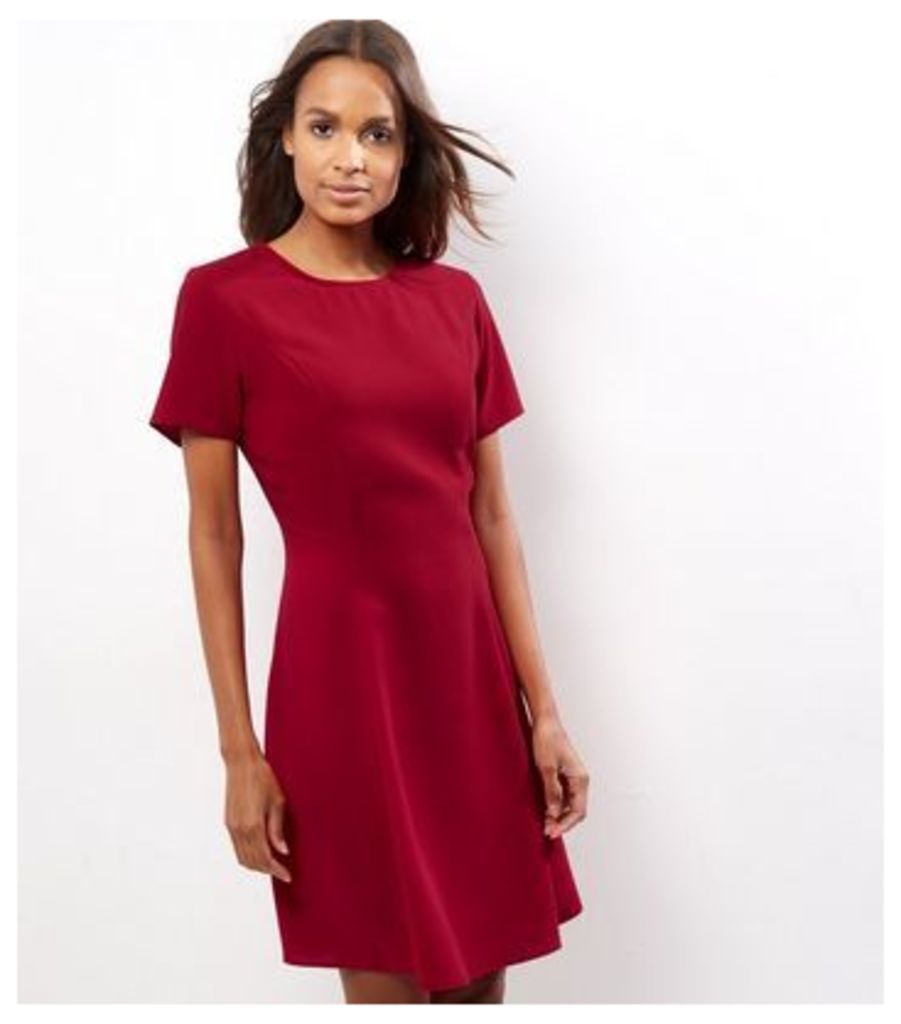 Red Short Sleeve Swing Dress