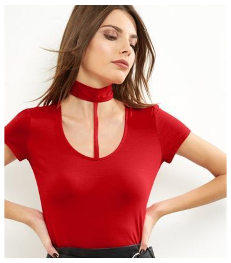 Red Choker Neck Stap Front Top