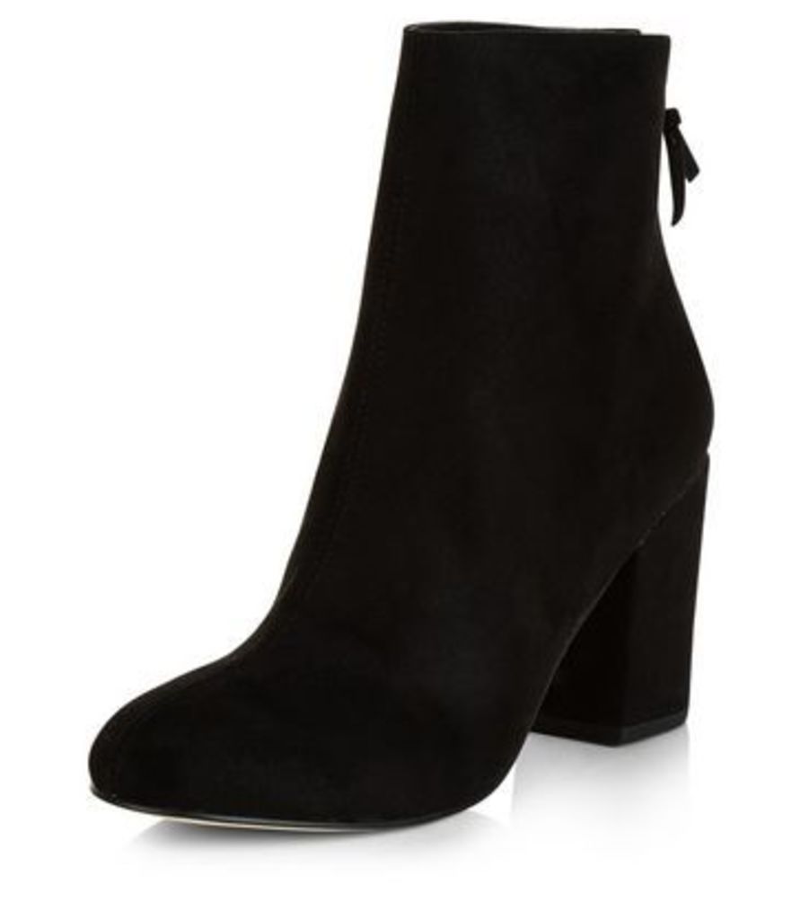 Black Suedette Pointed Block Heel Ankle Boots