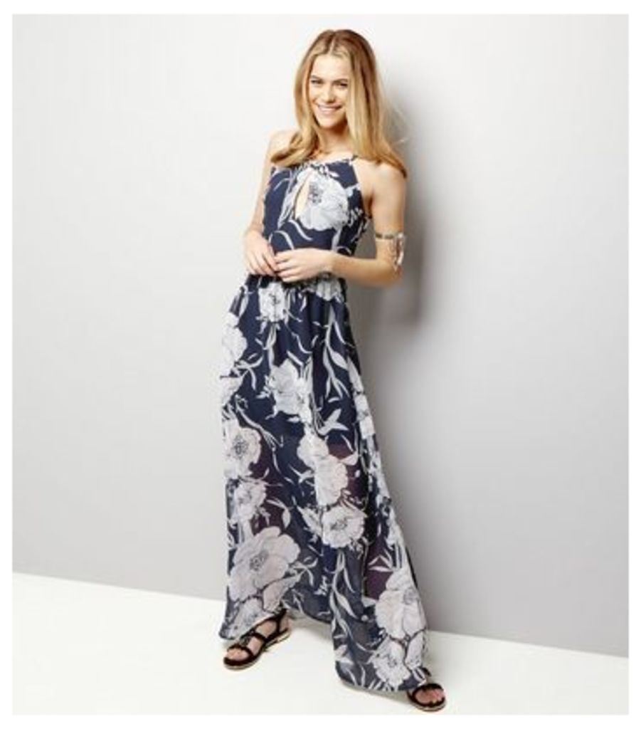 Blue Vanilla Navy Chiffon Floral Print Maxi Dress
