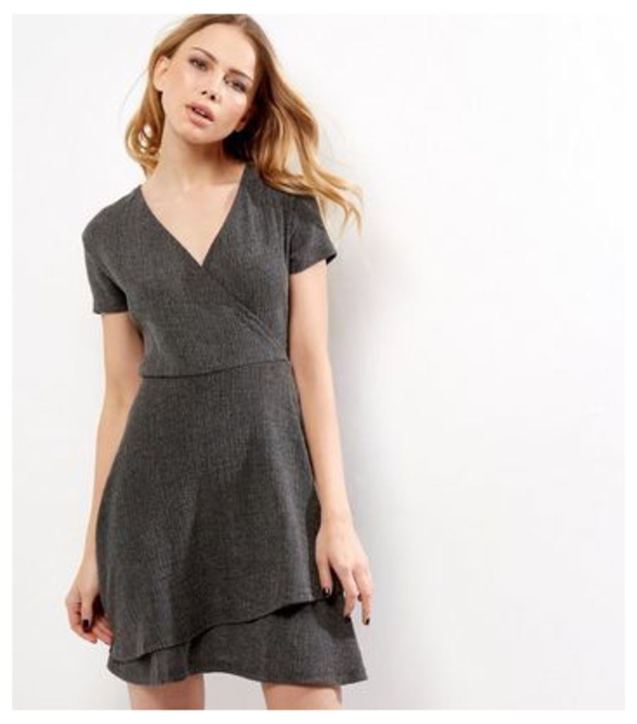 Grey Textured Jersey Wrap Front Dress