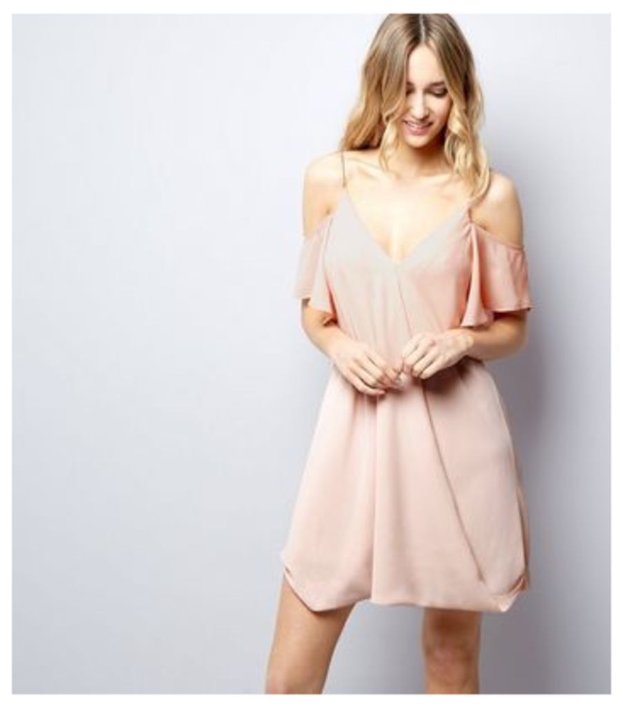 Shell Pink Chain Strap Cold Shoulder Dress