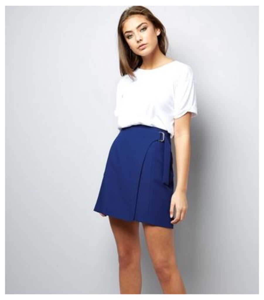 Blue Wrap Front D Ring Mini Skirt