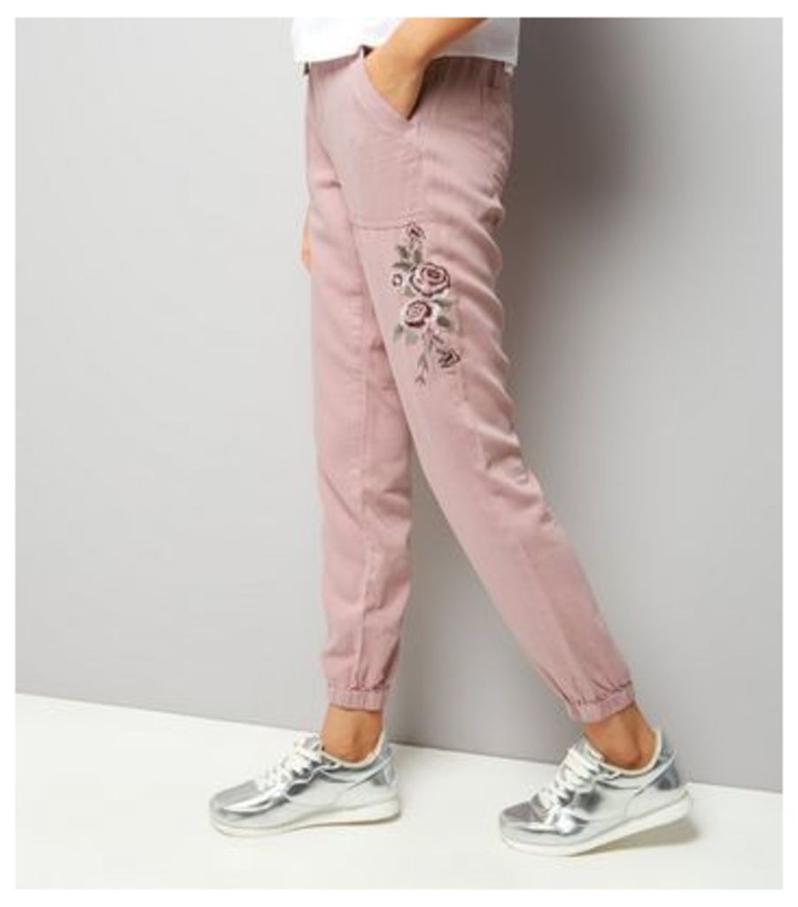 Pink Rose Embroidered Joggers