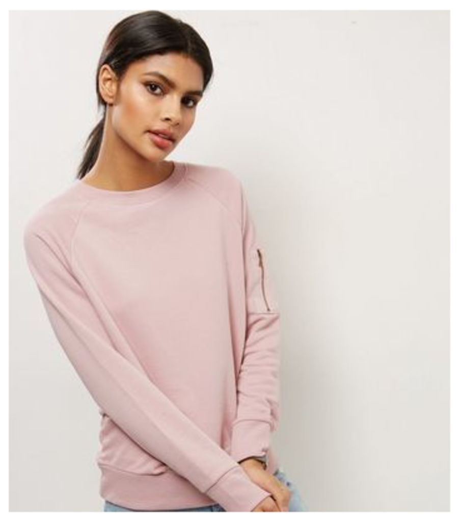 Shell Pink Zip Pocket Sleeve Sweater