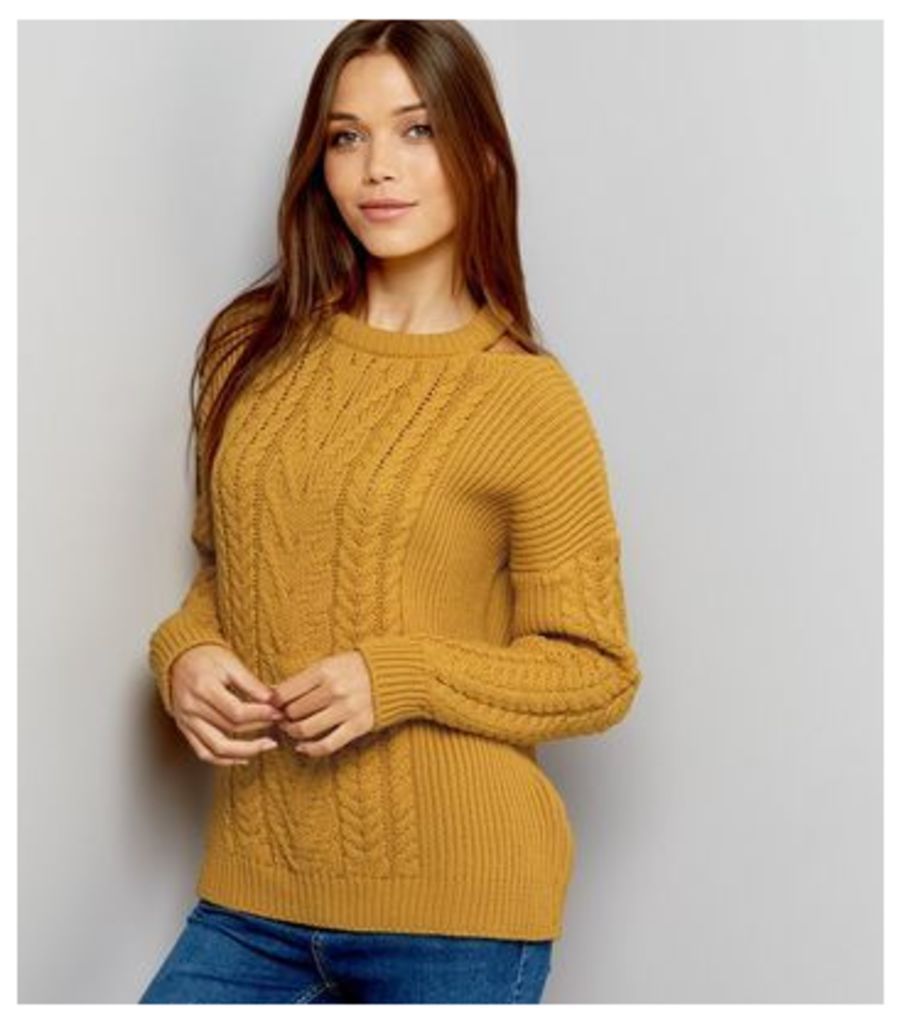 Yellow Cable Knit Cut Out Neck Jumper