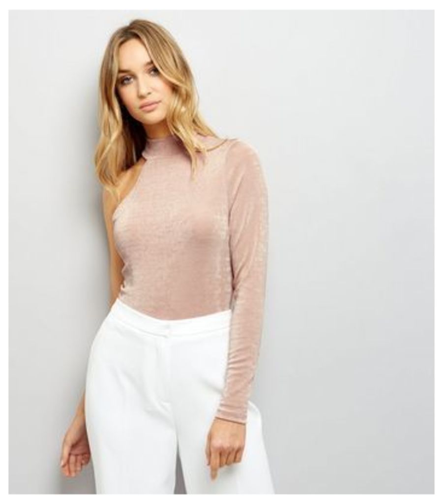 Shell Pink Funnel Neck Off the Shoulder Metallic Top