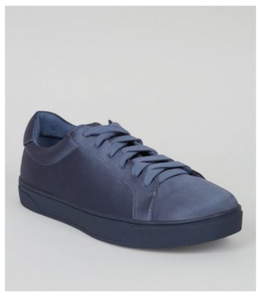 Blue Satin Lace Up Trainers New Look