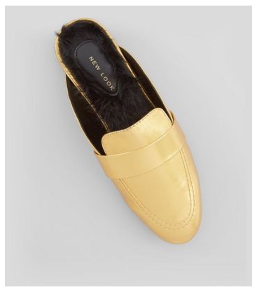 Gold Faux Fur Lined Mules New Look