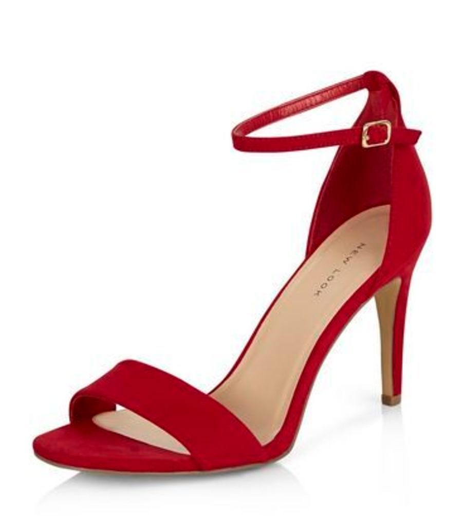 Red Suedette Ankle Strap Heeled Sandals