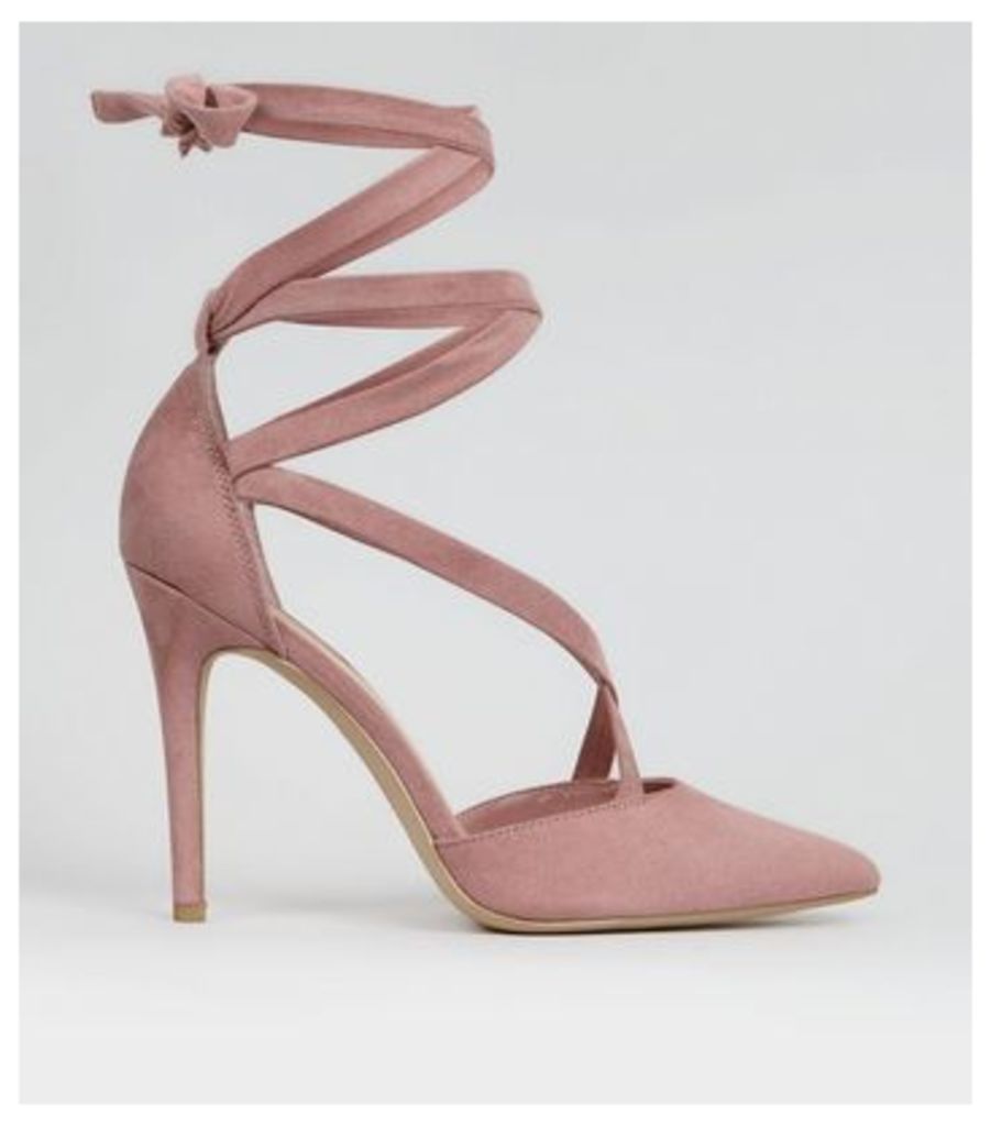 Pink Suedette Strappy Pointed Heels