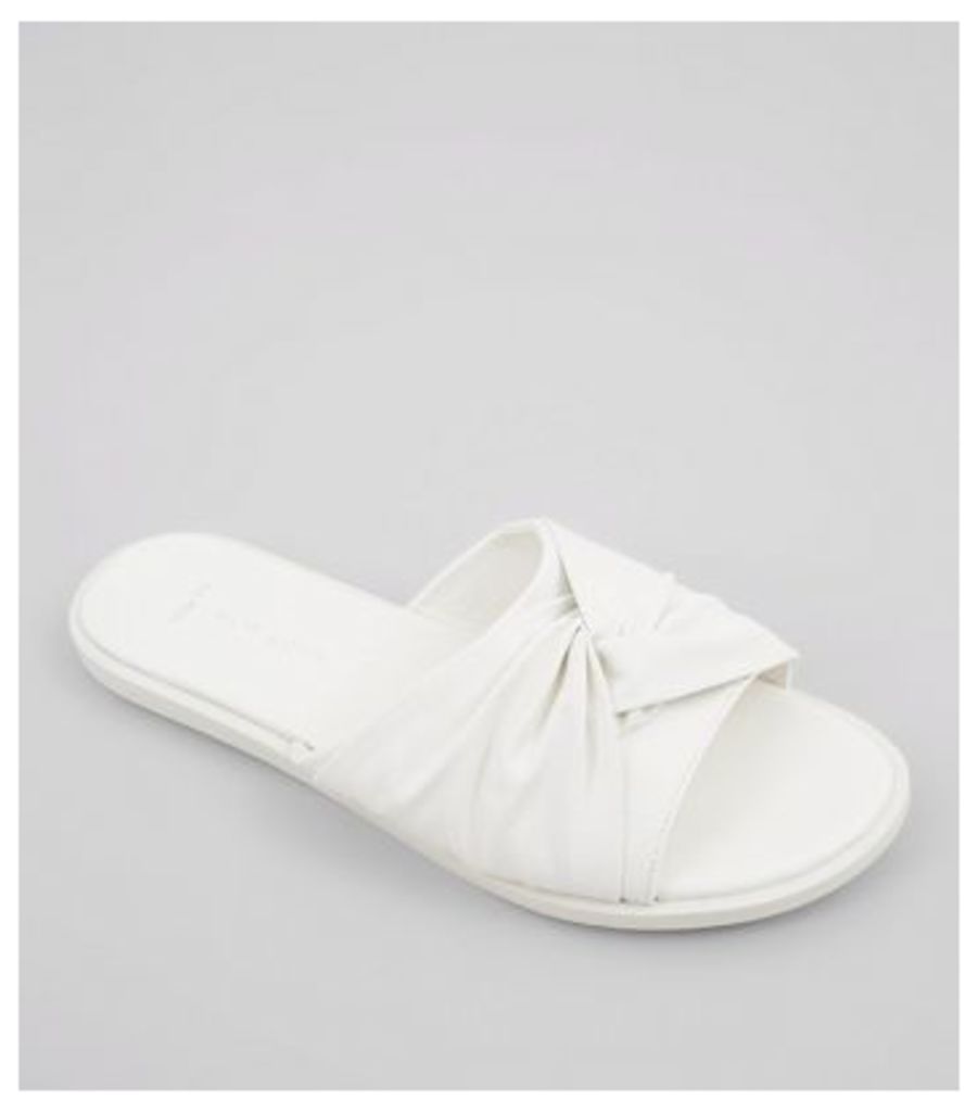 Wide Fit White Knot Top Sliders