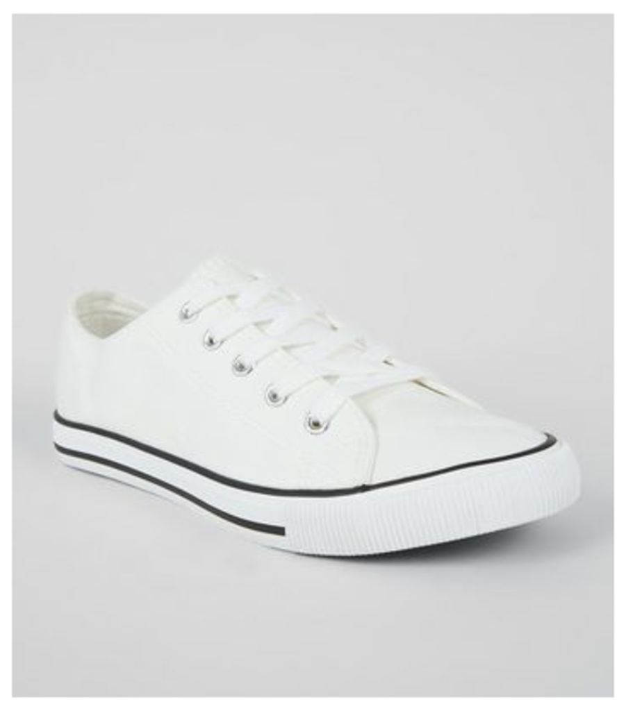 White Contrast Trim Lace Up Trainers