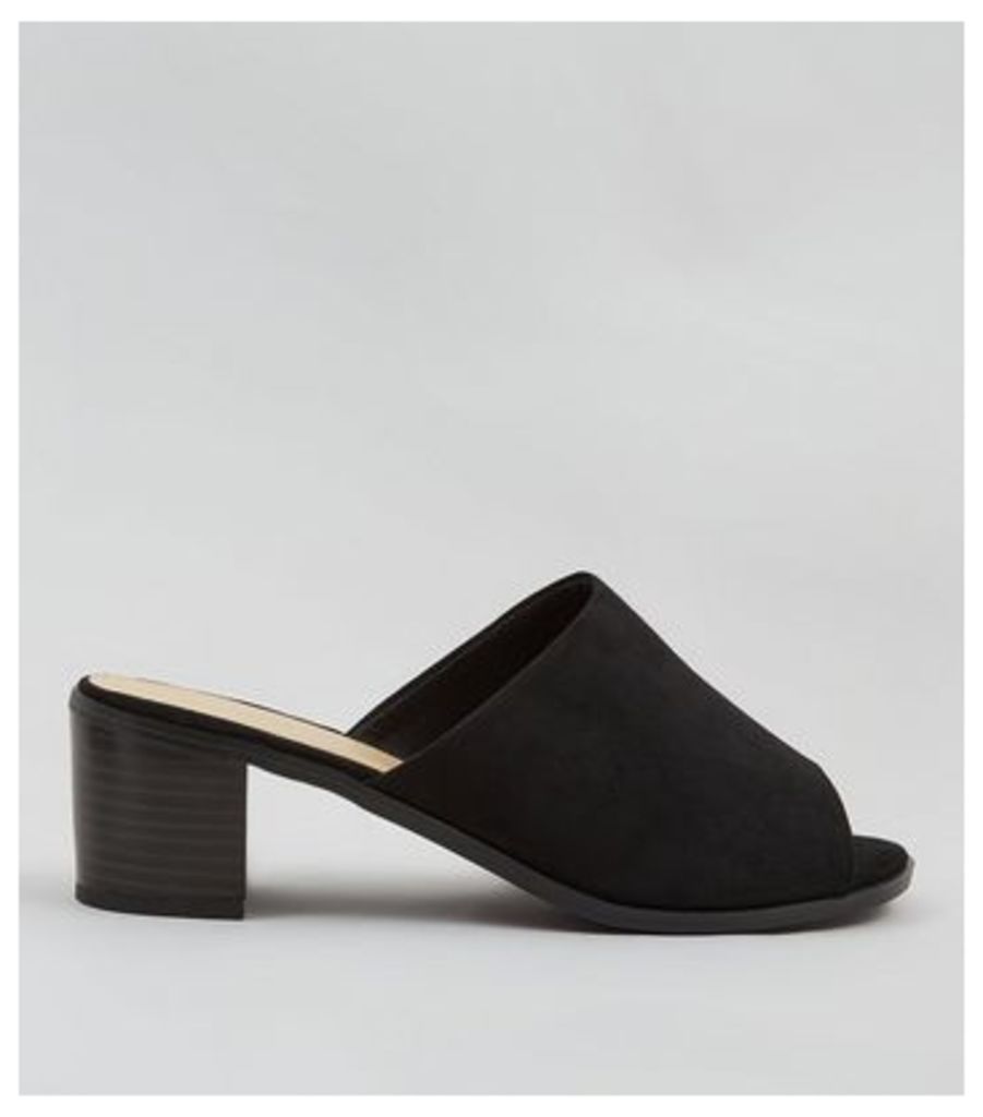 Wide Fit Black Suedette Mules New Look
