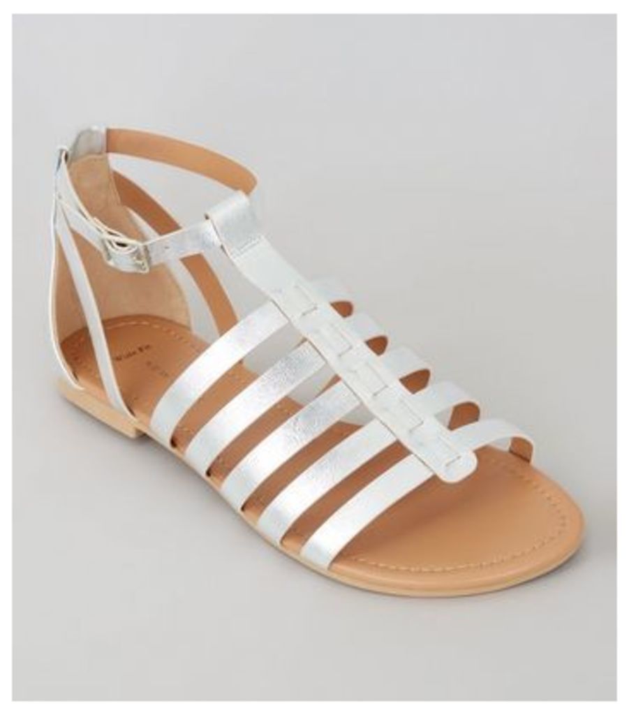 Wide Fit Silver Gladiator Sandals