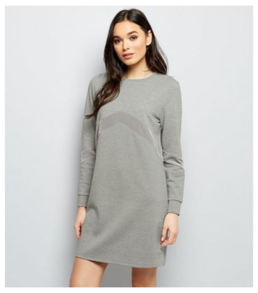 Grey Chevron Velvet Panel T-Shirt Dress