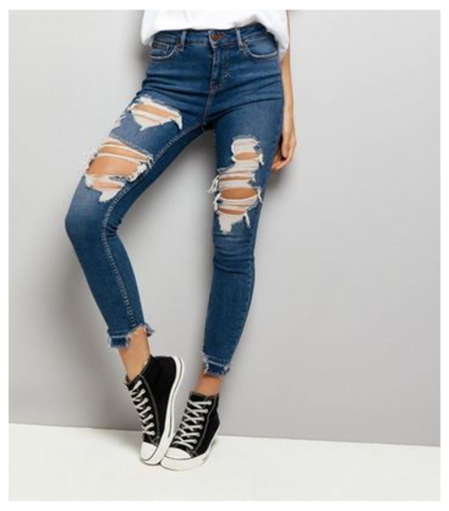 Dark Blue Ripped Fray Hem Skinny Jenna Jeans