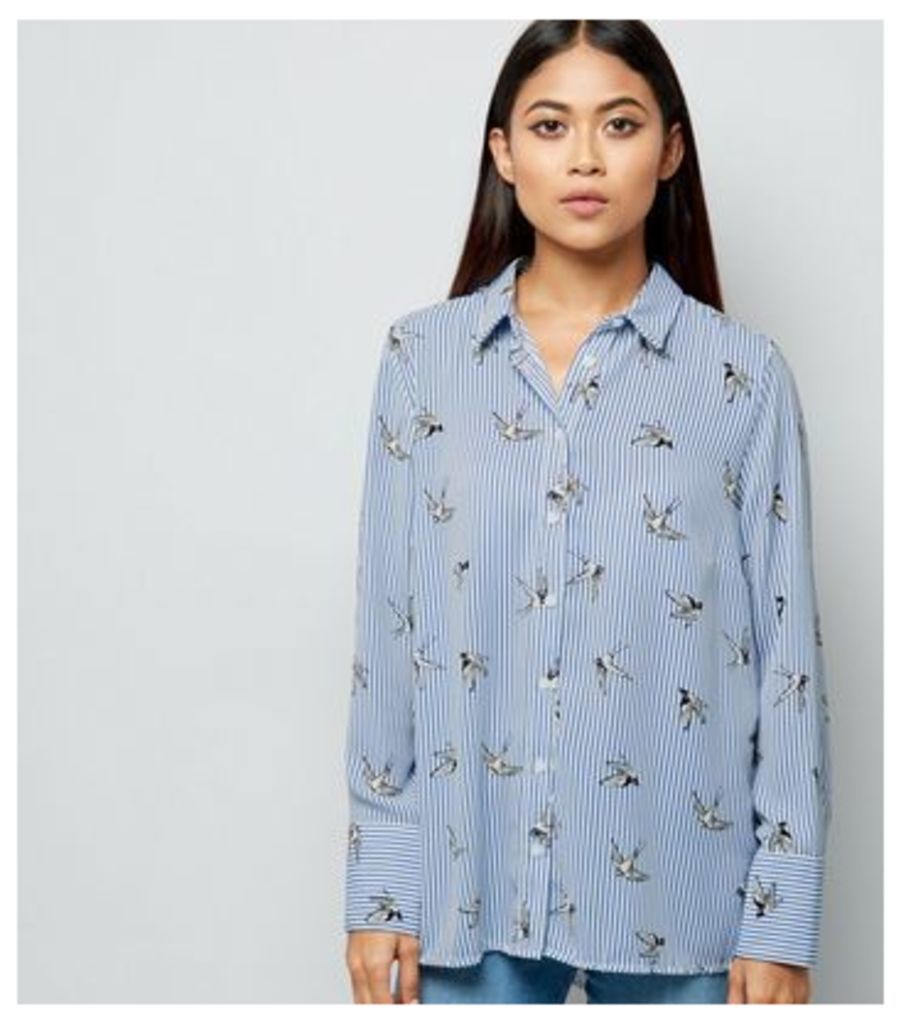 Petite Blue Stripe Bird Print Shirt