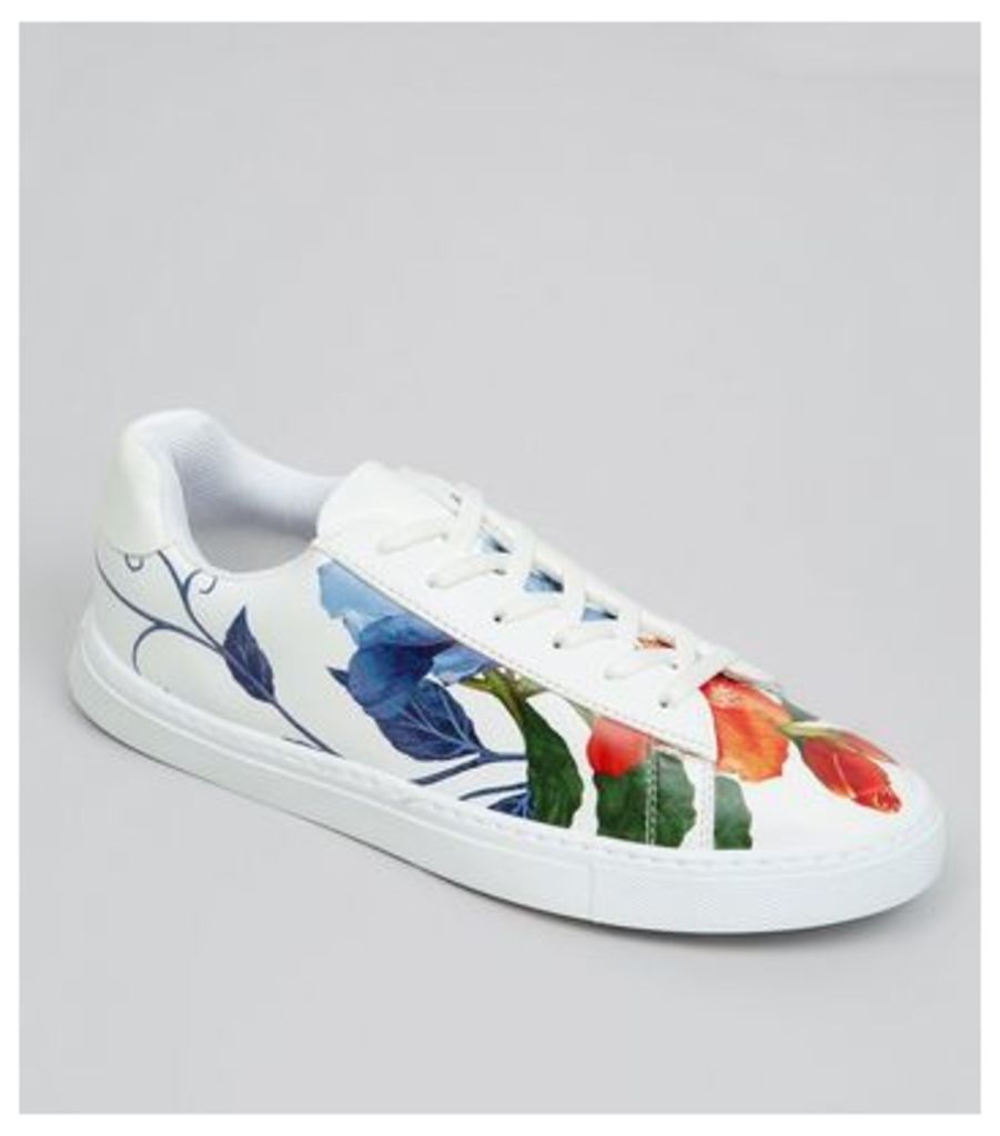 White Floral Print Lace Up Trainers New Look