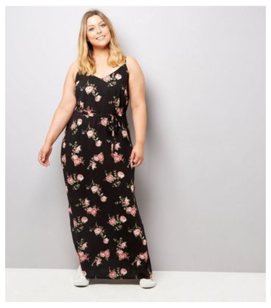 Curves Black Rose Floral Print Maxi Dress New Look