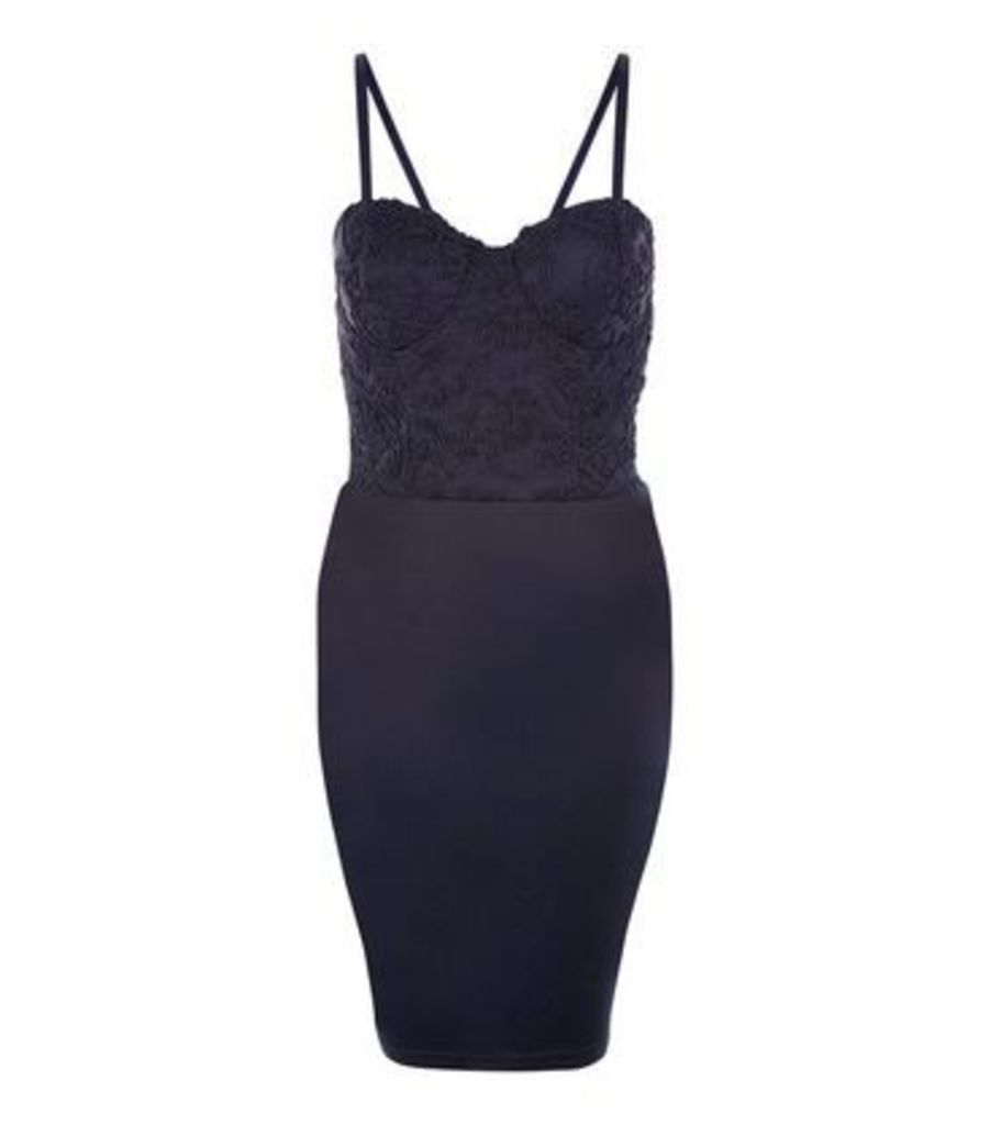 AX Paris Navy Lace Panel Strappy Dress New Look