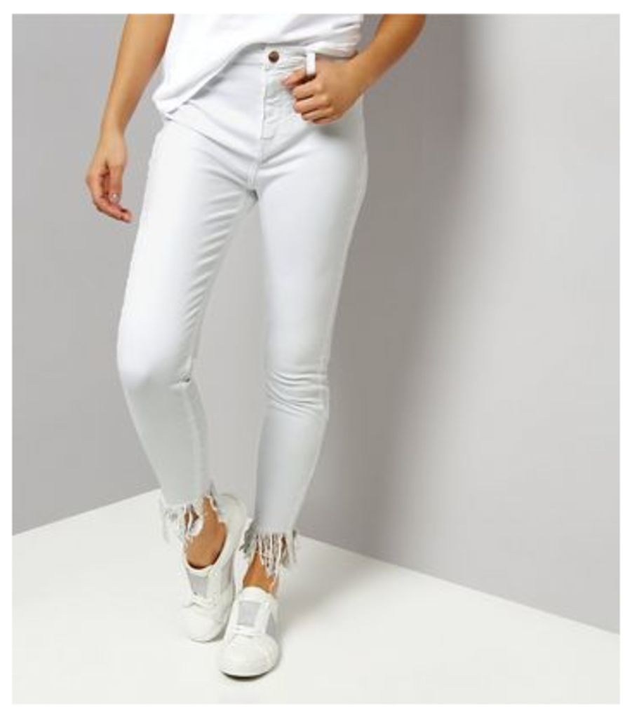 White Flared Fray Hem Skinny Jeans