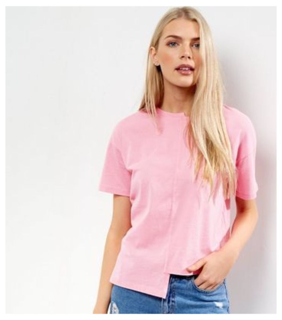 Pink Asymmetric Spliced T-Shirt
