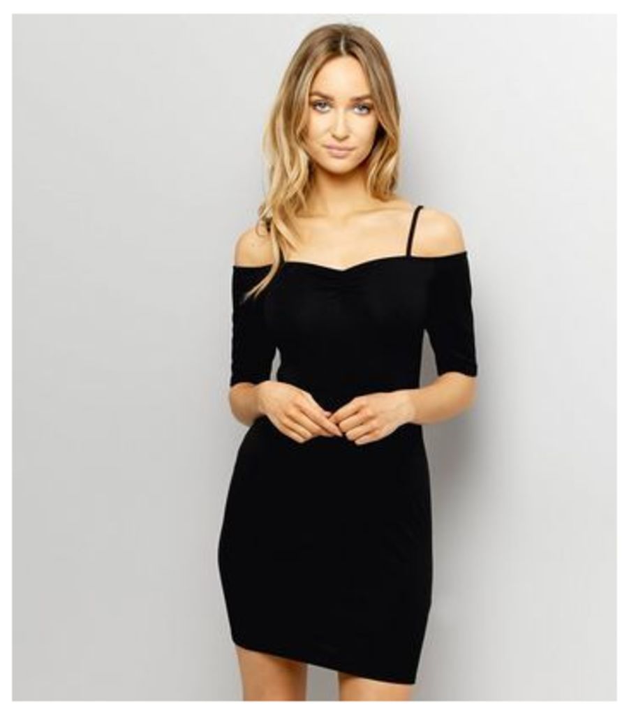 Black Strappy Bardot Bodyon Dress
