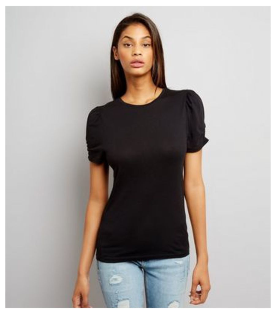 Tall Black Ruched Sleeve T-Shirt New Look