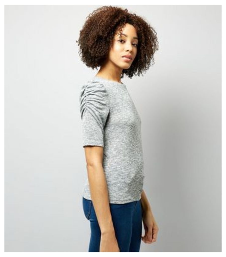 Pale Grey Ruched Sleeve Top New Look