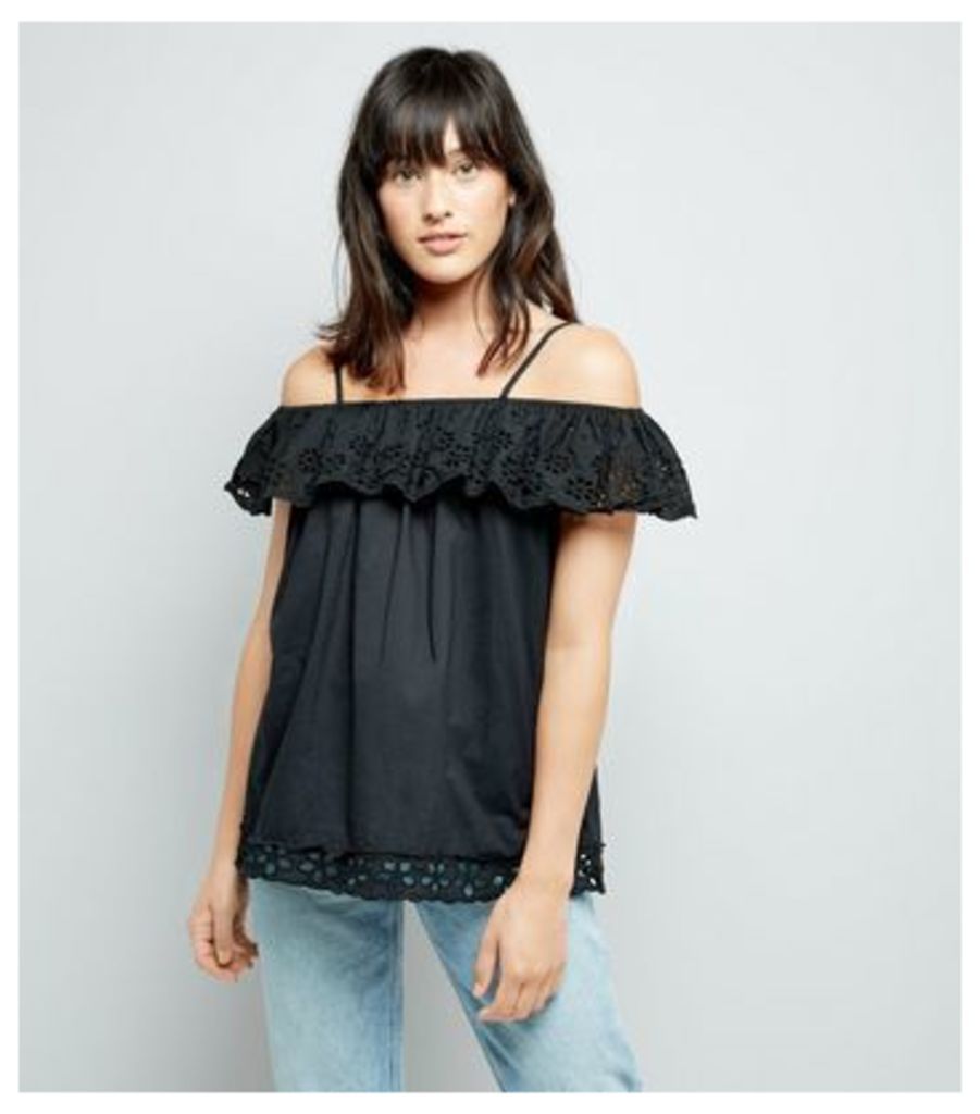 Cameo Rose Black Cut Out Embroidered Top New Look