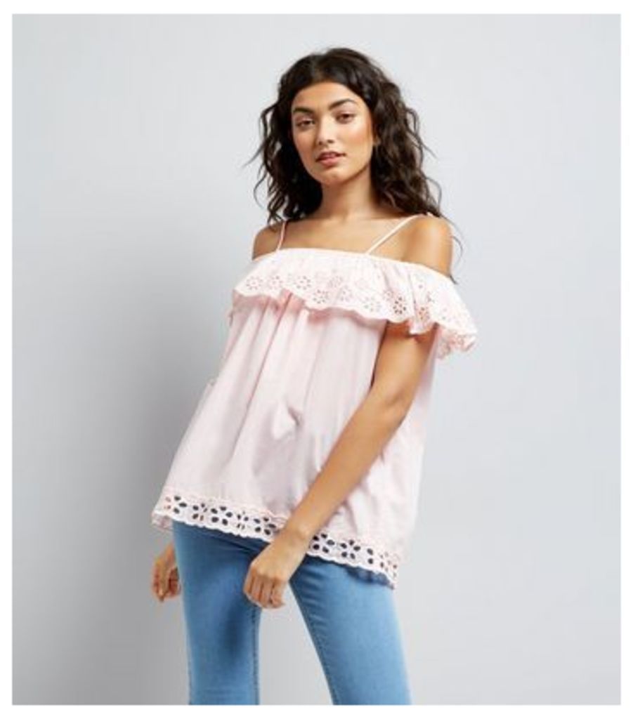 Cameo Rose Shell Pink Cut Out Embroidered Top New Look