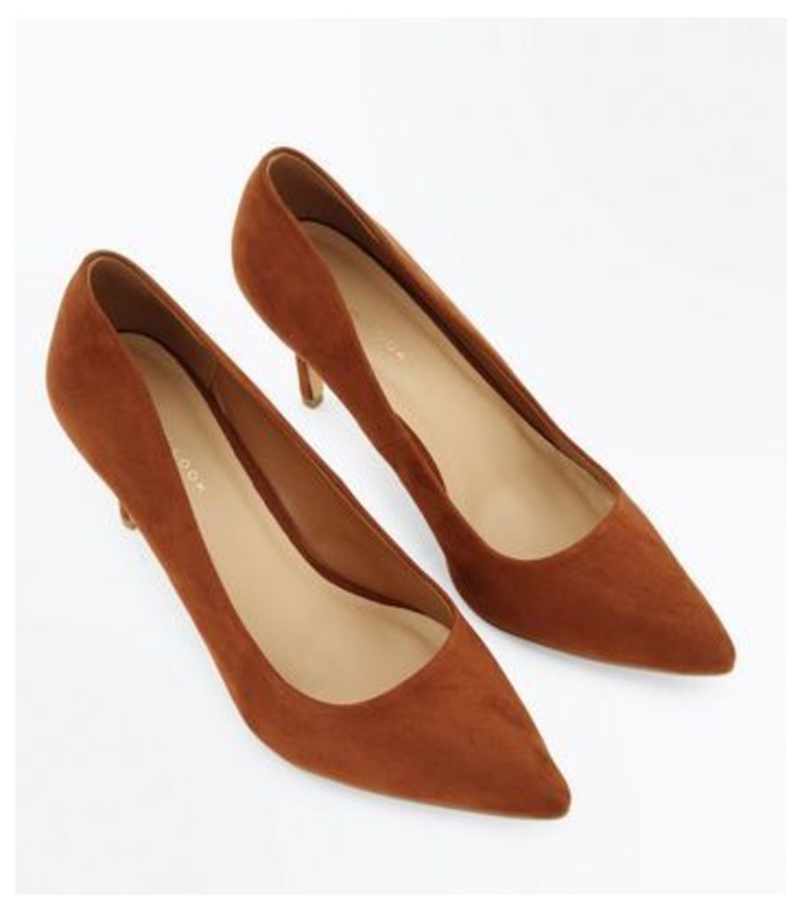 Tan Suedette Mid Heel Pointed Court Shoes New Look