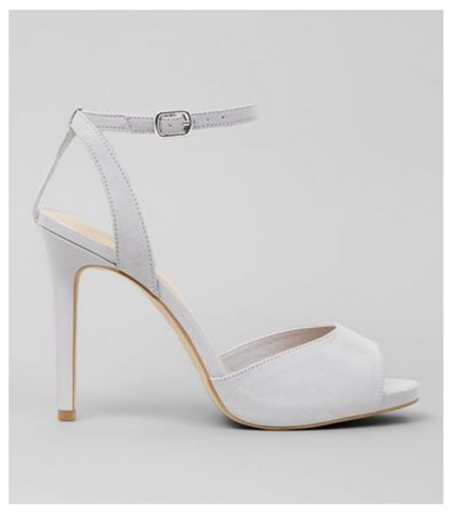 Wide Fit Grey Suedette Ankle Strap Heels New Look