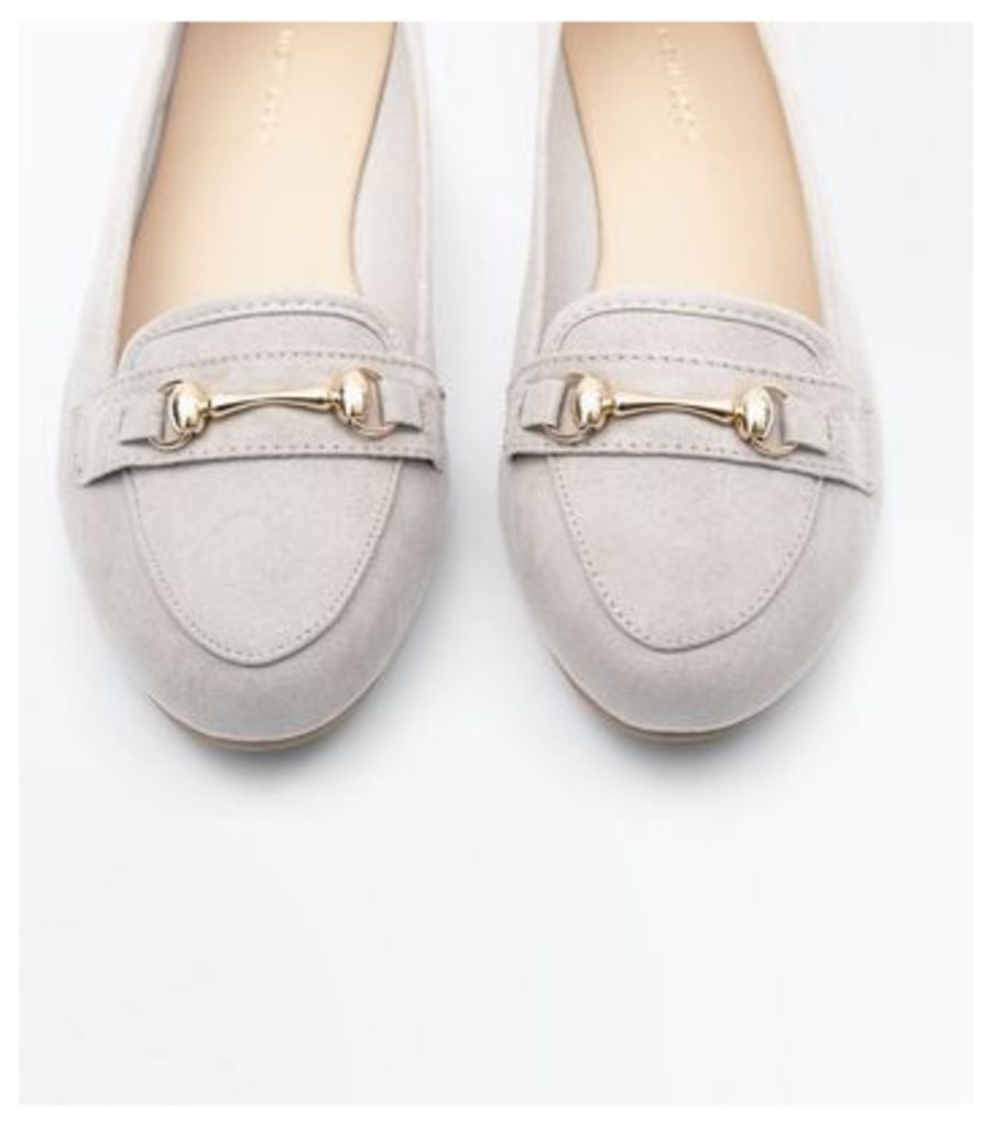 Grey Suedette Metal Trim Loafers New Look