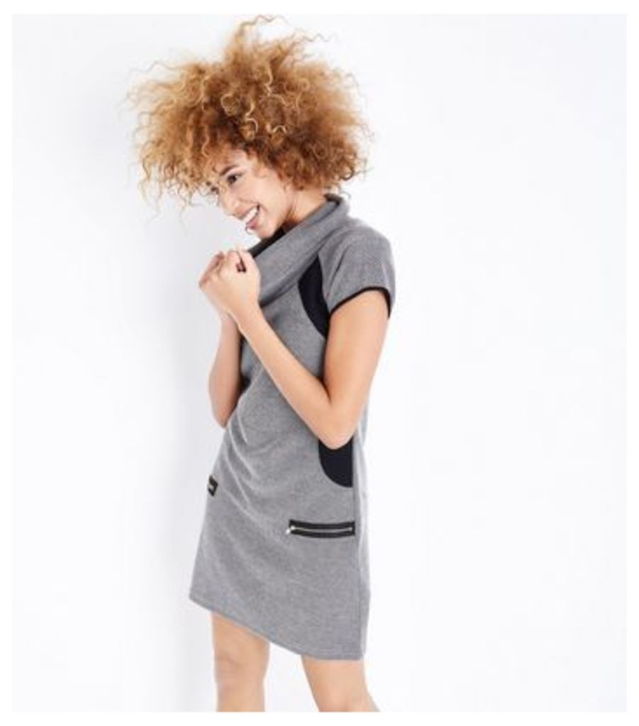 Mela Grey Cowl Neck Zip Pocket Dress New Look