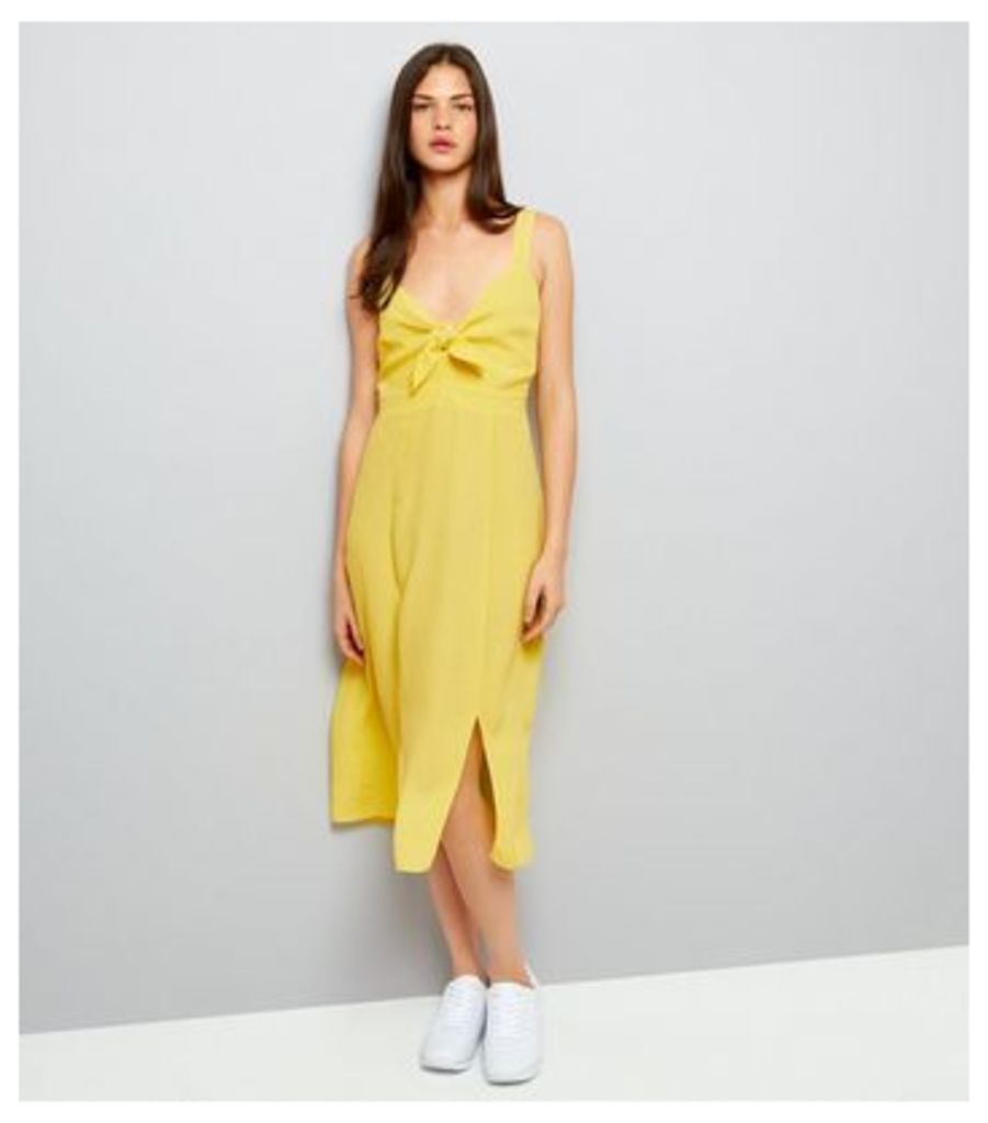 Yellow Bow Front Split Front Midi Dress New Look