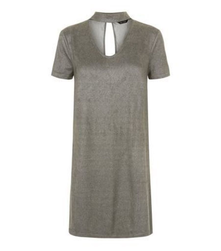 Grey Suedette Choker Neck Dress New Look