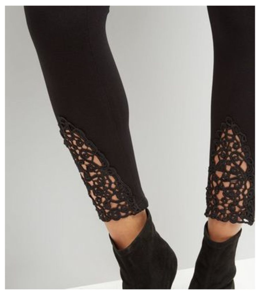 Cameo Rose Black Crochet Side Leggings New Look