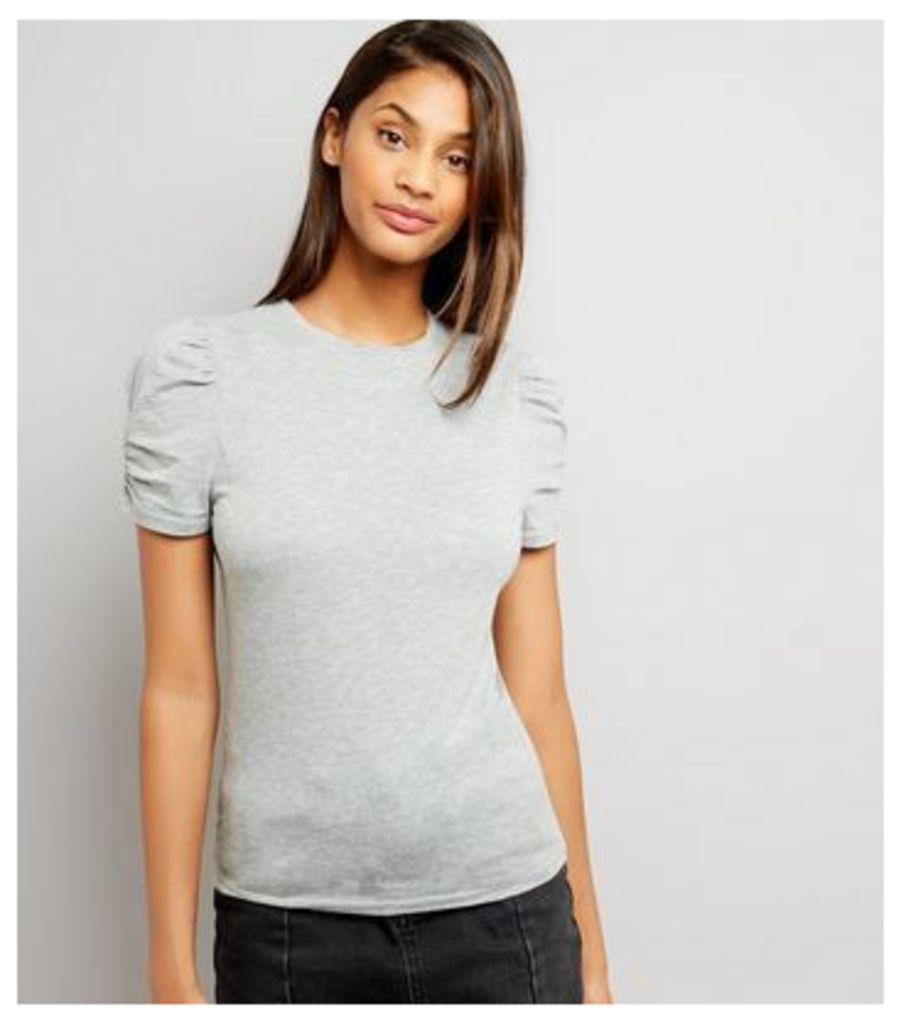Tall Grey Ruched Sleeve T-Shirt New Look