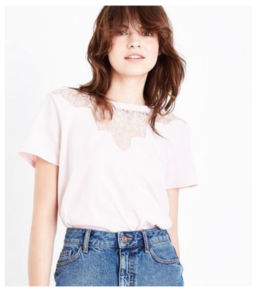Pink Scallop Lace Yoke T-Shirt New Look