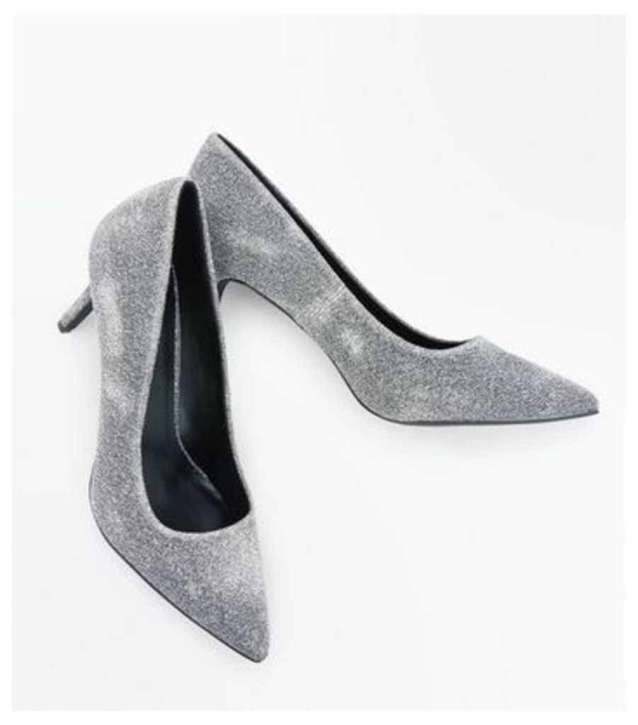 Grey Glitter Pointed Court Shoes New Look