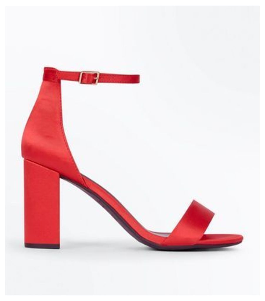 Wide Fit Red Ankle Strap Block Heels New Look