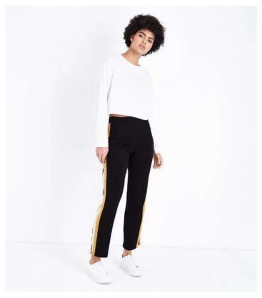 Cameo Rose Mustard Double Stripe Popper Side Trousers New Look