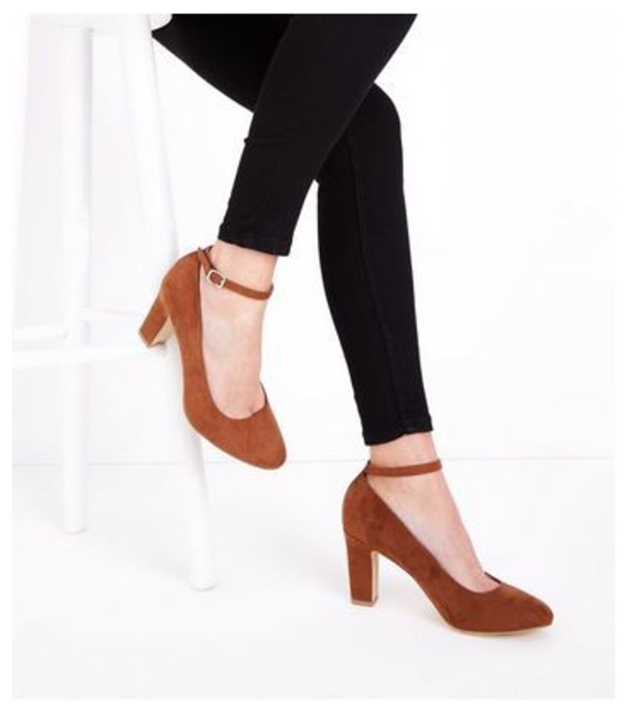 Tan Suedette Ankle Strap Court Shoes New Look